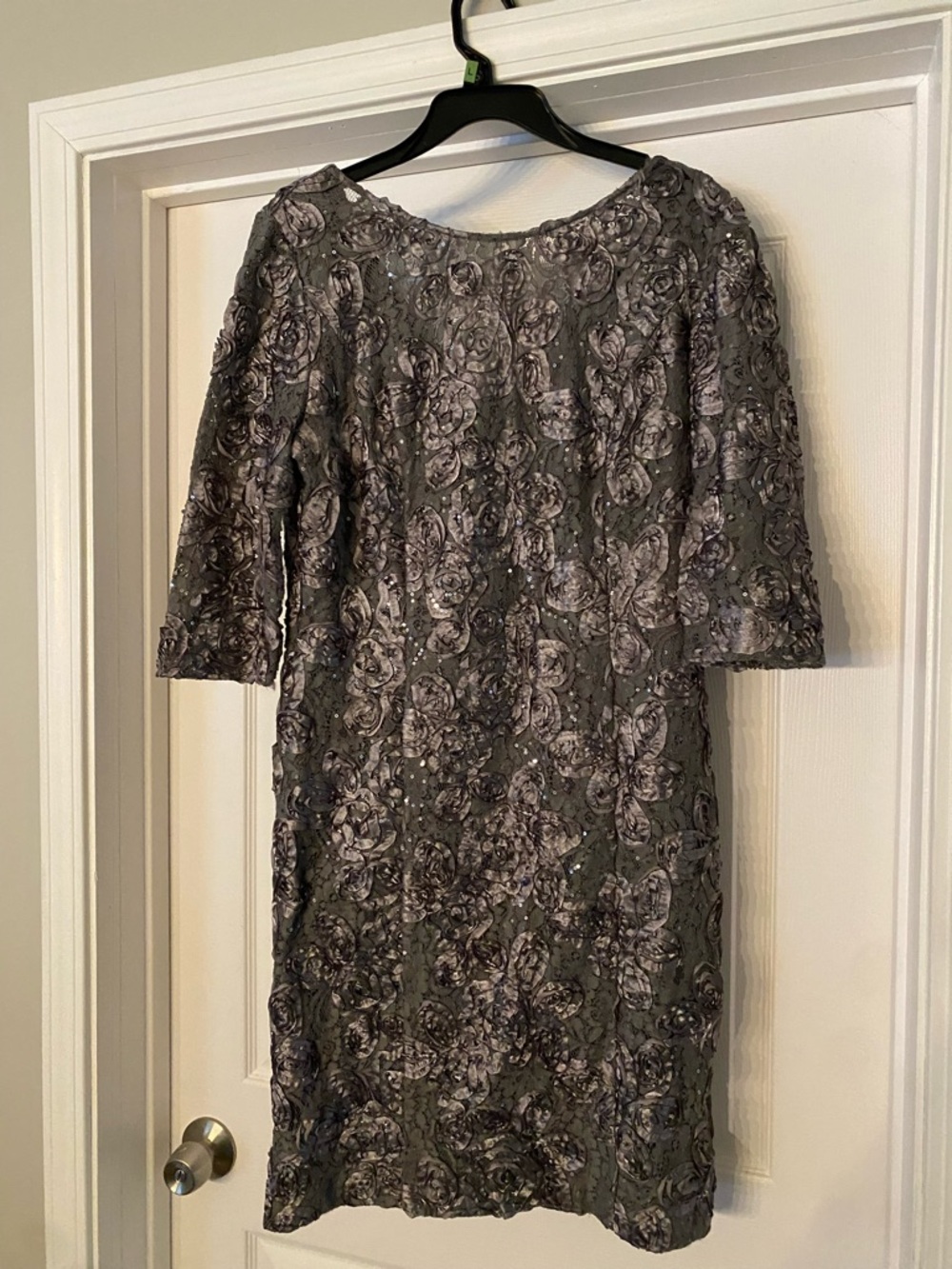 Alex Evenings Silver Gray Embellished Lace Midi Dress